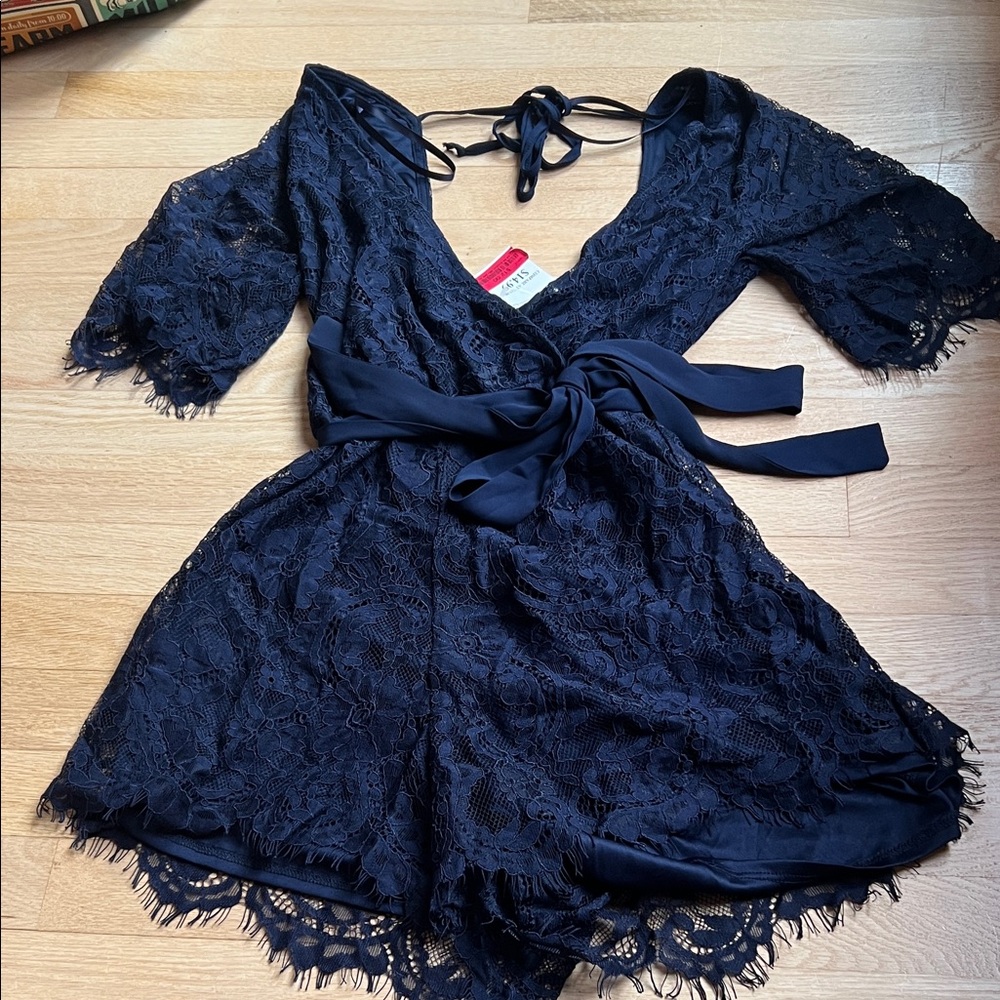 Elegant Navy Lace Fully Lined Romper